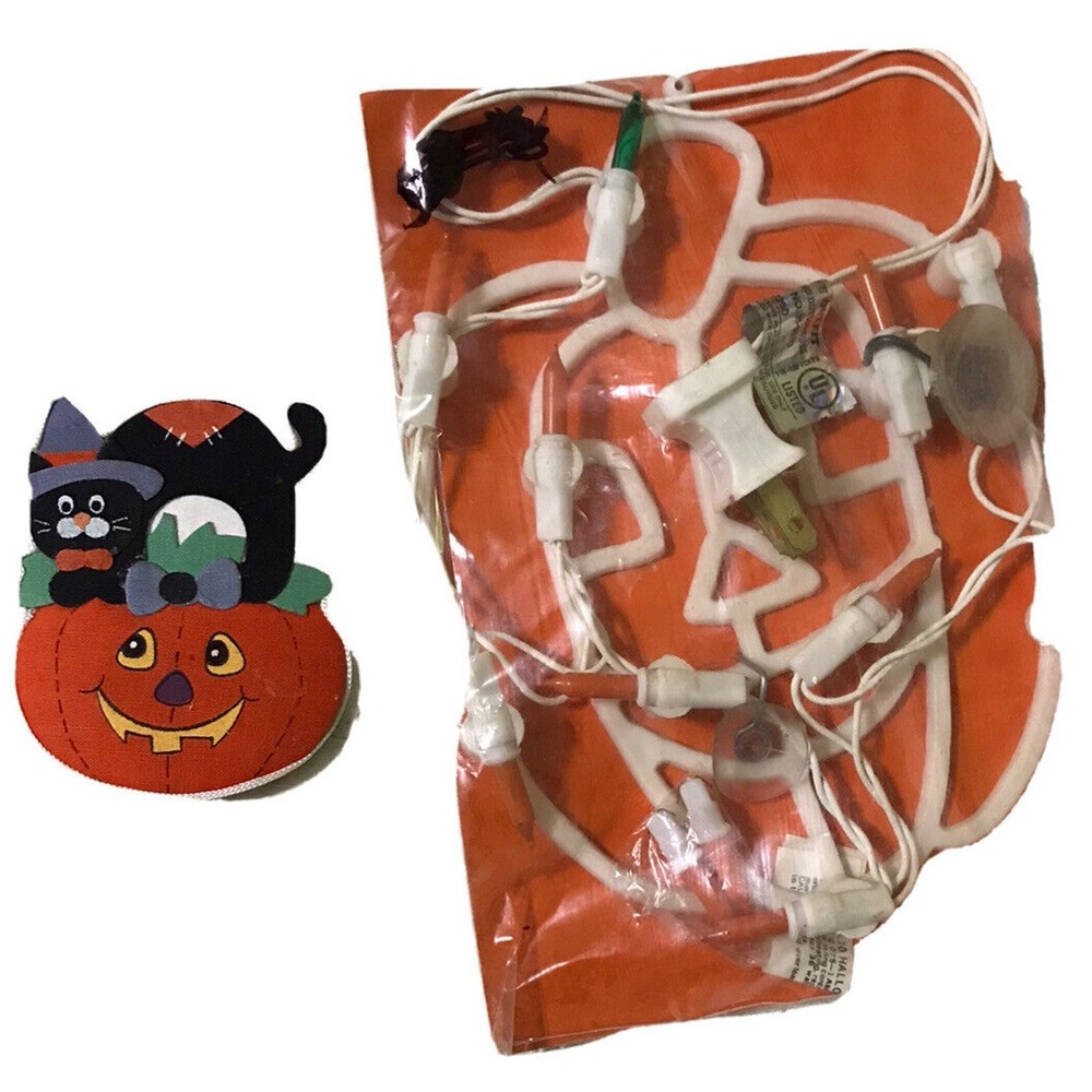 Unbranded Halloween Window Decoration Orange Jack O Lantern‎ Light and Plush Cat